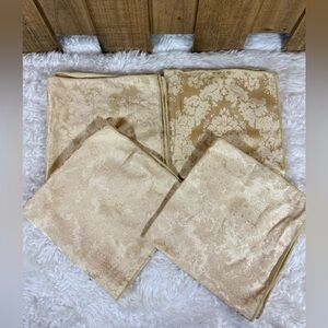 Lot Of 4 Cloth Gold Color Print Embossed Napkins Dinner Table 17” Sq EUC